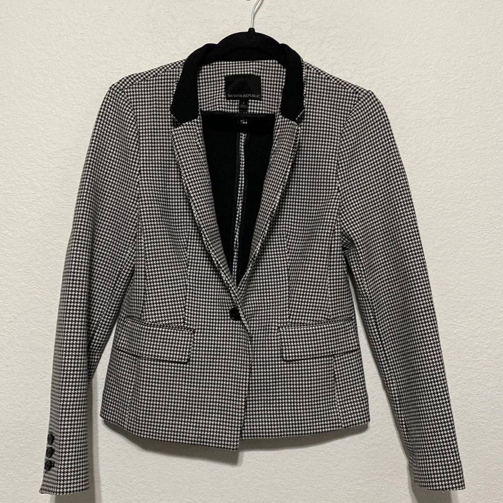 Banana Republic Black White Houndstooth Blazer Jacket Size 2